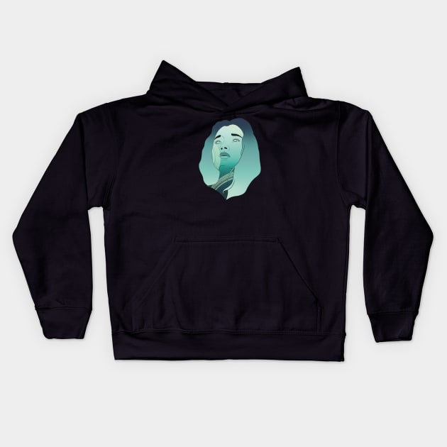 Aqua Portrait of a Witchy Mermaid Woman Kids Hoodie by SkullFern